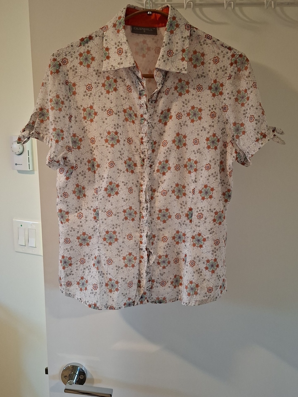 Glenhill Women's Paisley White & Orange Tie-sleeve Ruffled Blouse (Size UK 10/S)
